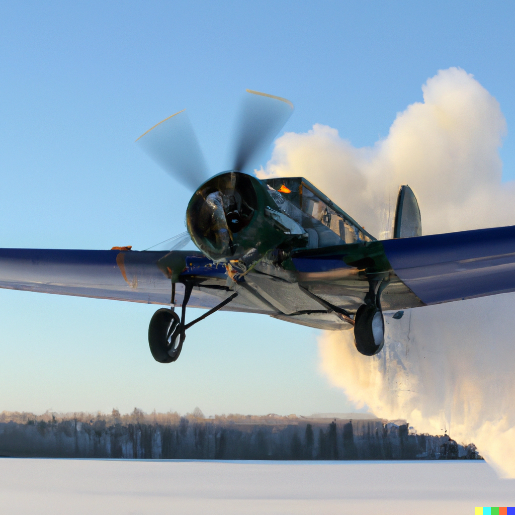 A metal-construction, low-wing, single engine, propeller driven airplane in flight.
The passenger cabin is rather boxy for an airplane. 
Smoke trails aft of the airplane.
